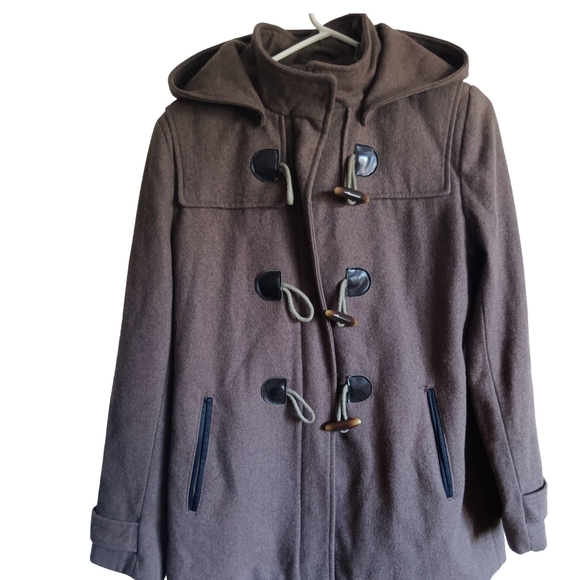CLEARANCE SALE!! Vintage Esprit 100% Wool Brown Pea Coat with Toggle Details - Picture 1 of 13